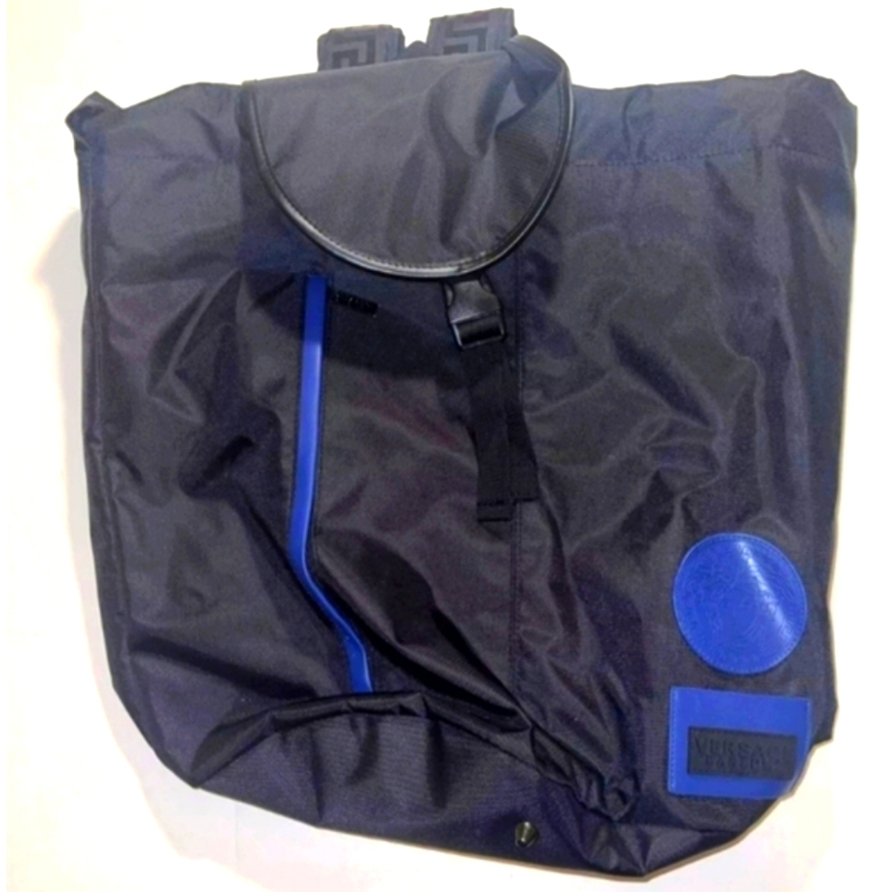 VERSACE Parfum Drawstring Backpack Blue Black Medusa Head Logo